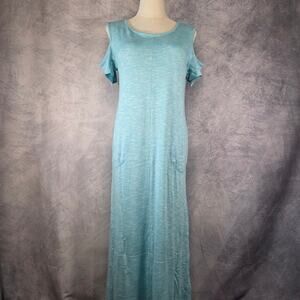 Soft Surroundings Dress Petite Small Blue Electra Cold Shoulder Pocket Maxi